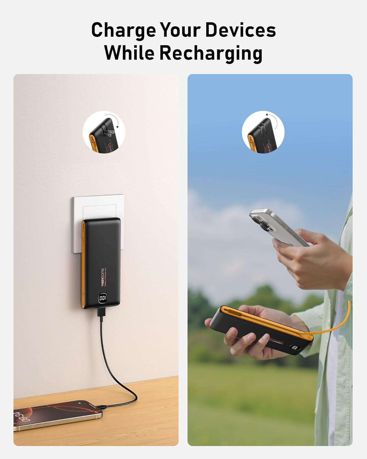 imagePortable Charger Power Bank Built in Cables and Wall Plug 10000mAh iPhone Battery Pack Fast Charging USB C External Slim Power Bank Travel Essentials Compatible with iPhone 17 16 15 14 iPad BlackBlackYellow