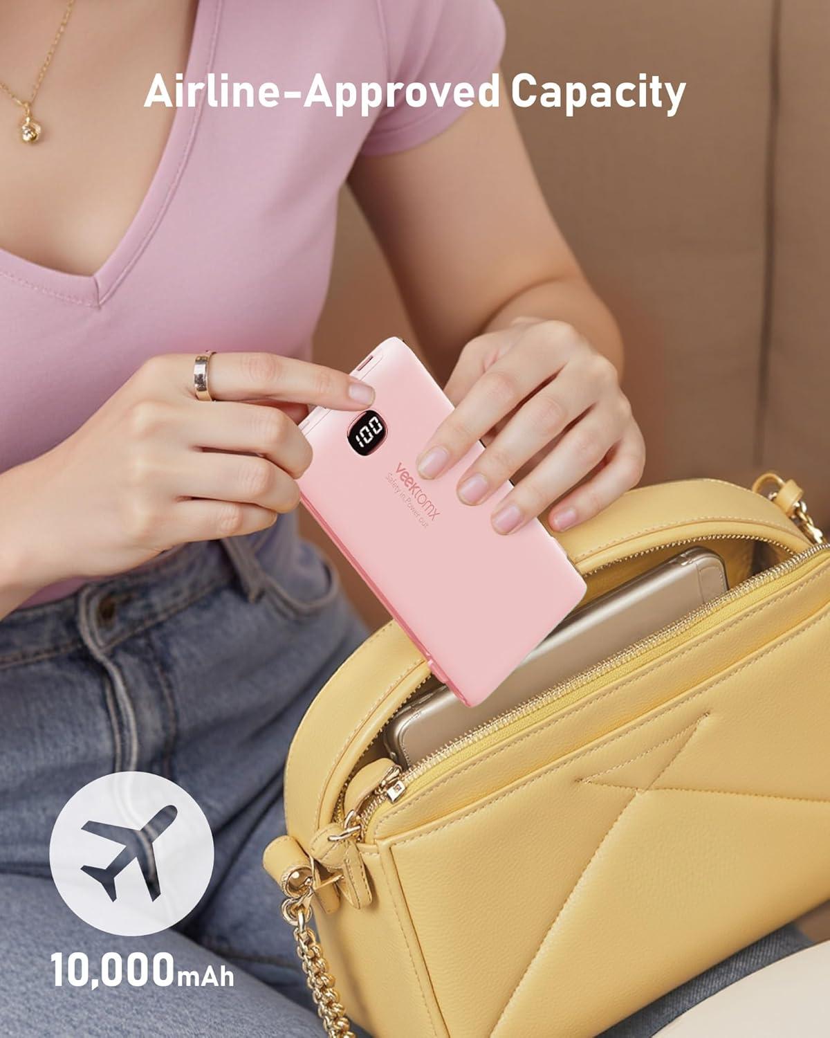 imagePortable Charger Power Bank Built in Cables and Wall Plug 10000mAh iPhone Battery Pack Fast Charging USB C External Slim Power Bank Travel Essentials Compatible with iPhone 17 16 15 14 iPad BlackPink