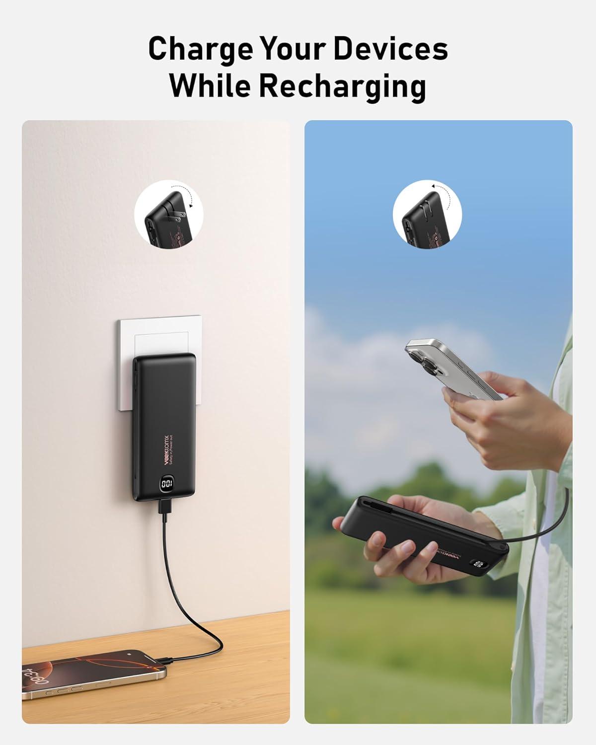 imagePortable Charger Power Bank Built in Cables and Wall Plug 10000mAh iPhone Battery Pack Fast Charging USB C External Slim Power Bank Travel Essentials Compatible with iPhone 17 16 15 14 iPad BlackSpace Black