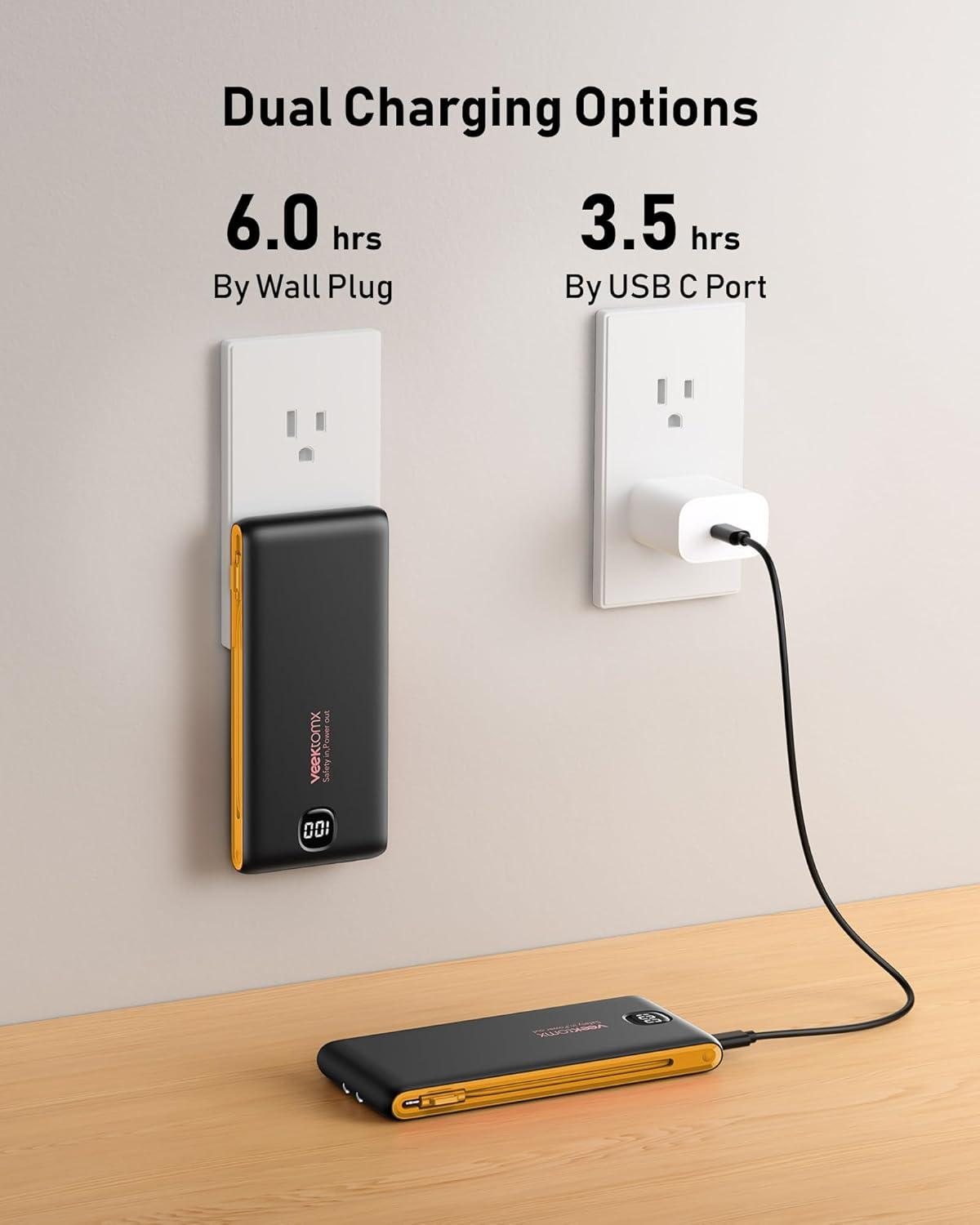 imagePortable Charger Power Bank Built in Cables and Wall Plug 10000mAh iPhone Battery Pack Fast Charging USB C External Slim Power Bank Travel Essentials Compatible with iPhone 17 16 15 14 iPad BlackBlackYellow