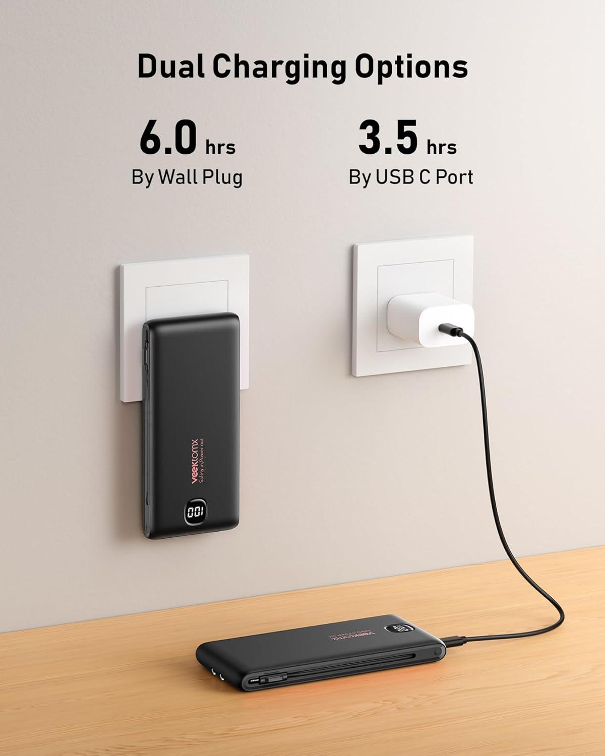 imagePortable Charger Power Bank Built in Cables and Wall Plug 10000mAh iPhone Battery Pack Fast Charging USB C External Slim Power Bank Travel Essentials Compatible with iPhone 17 16 15 14 iPad BlackSpace Black
