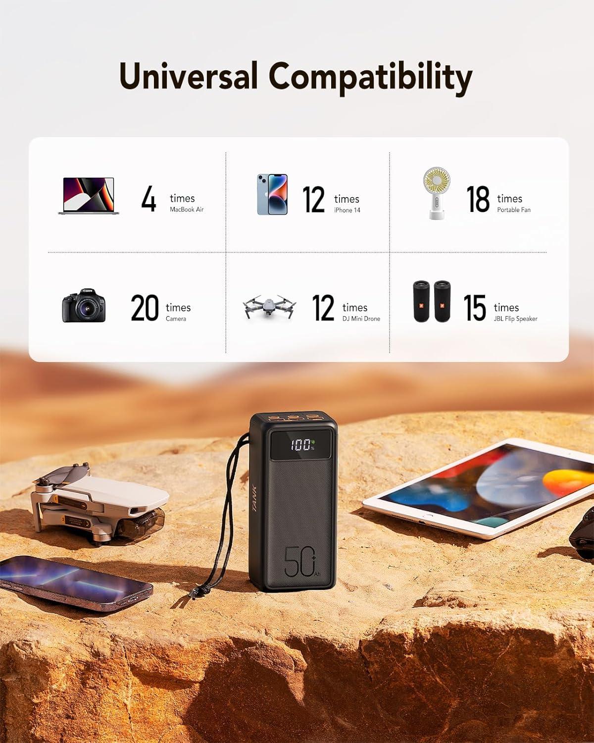 imagePower Bank 56000mah 100w Portable Charger Fast Charging Power Tank USB C with Emergency LED Flashlight Large Capacity External Battery Pack for iPhone Samsung Laptop for Outdoor Camping Travel