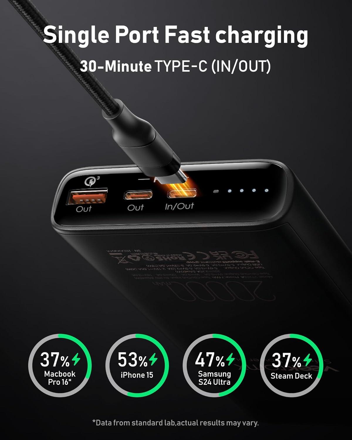 imageVEEKTOMX 100W Laptop Power Bank 20000mAh Fast Charging Portable Laptop Charger USB C PD 30 Battery Pack Compatible with iPhone 161514 Pro Samsung MacBook ProAir iPad Steam Deck Camera etcDark Black