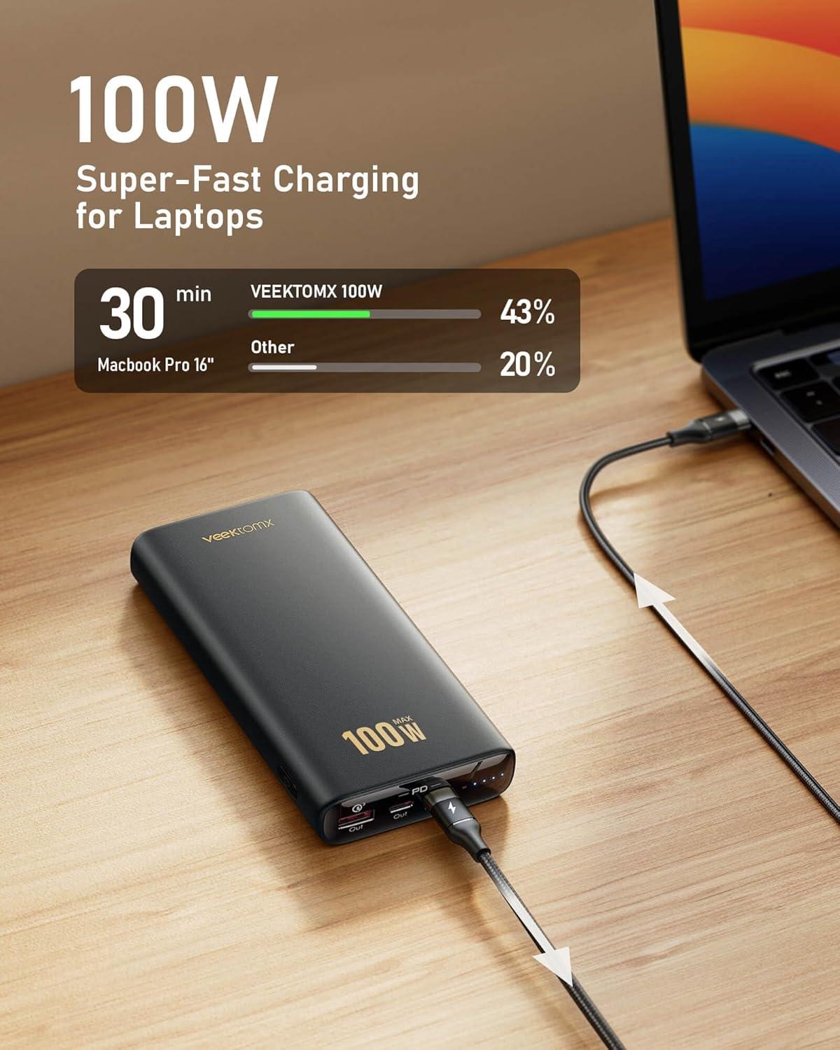 imageVEEKTOMX 100W Laptop Power Bank 20000mAh Fast Charging Portable Laptop Charger USB C PD 30 Battery Pack Compatible with iPhone161514131211 Pro MacBook iPad Samsung Steam Deck Camera etcdark grey