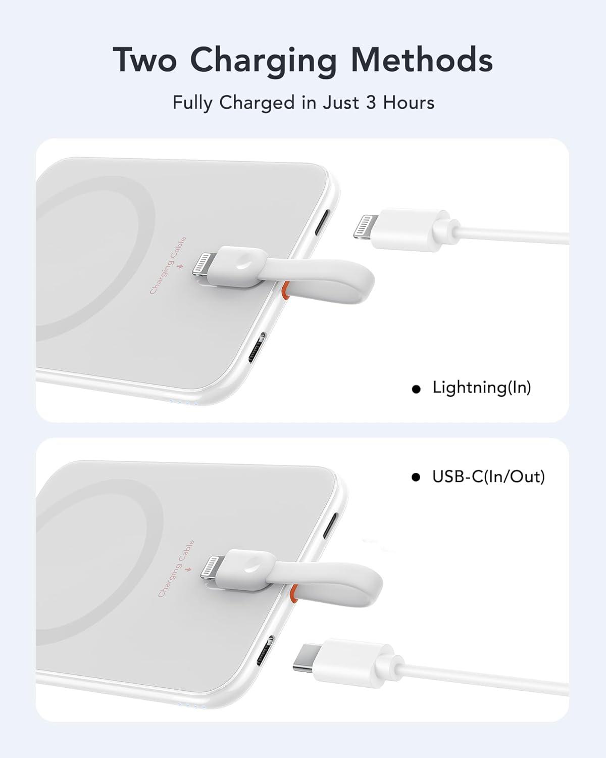 imageVEEKTOMX 5000mAh Slim Portable Charger with Builtin Lighting Cable  Power Bank Travel Phone Charger  External Battery Pack Compatible with AirPodsiPhone 14131211 Pro BlackLightning White