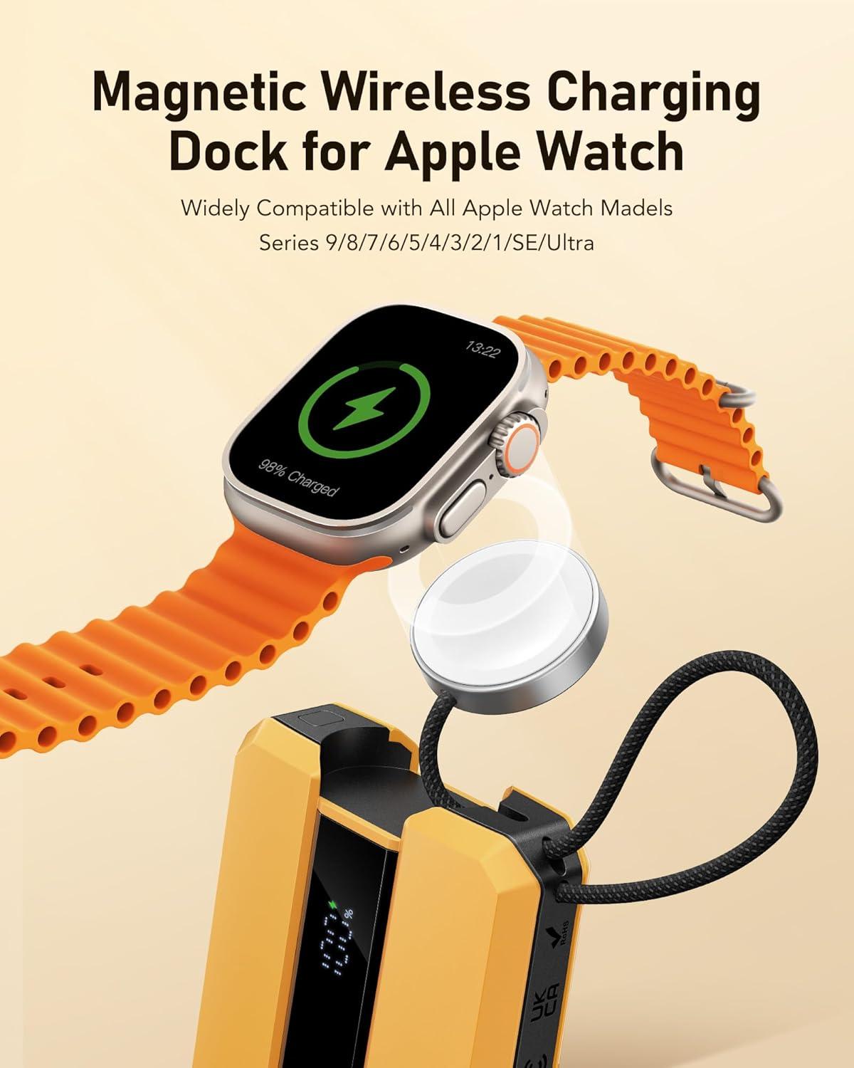 imageVEEKTOMX PD 30W Power Bank Fast Charging with Builtin USB C Cable for iPhone Small Portable Charger 10000mAh Portable Apple Watch Charger Compact Battery Pack for iPhone 161515 Plus YellowLightning Yellow