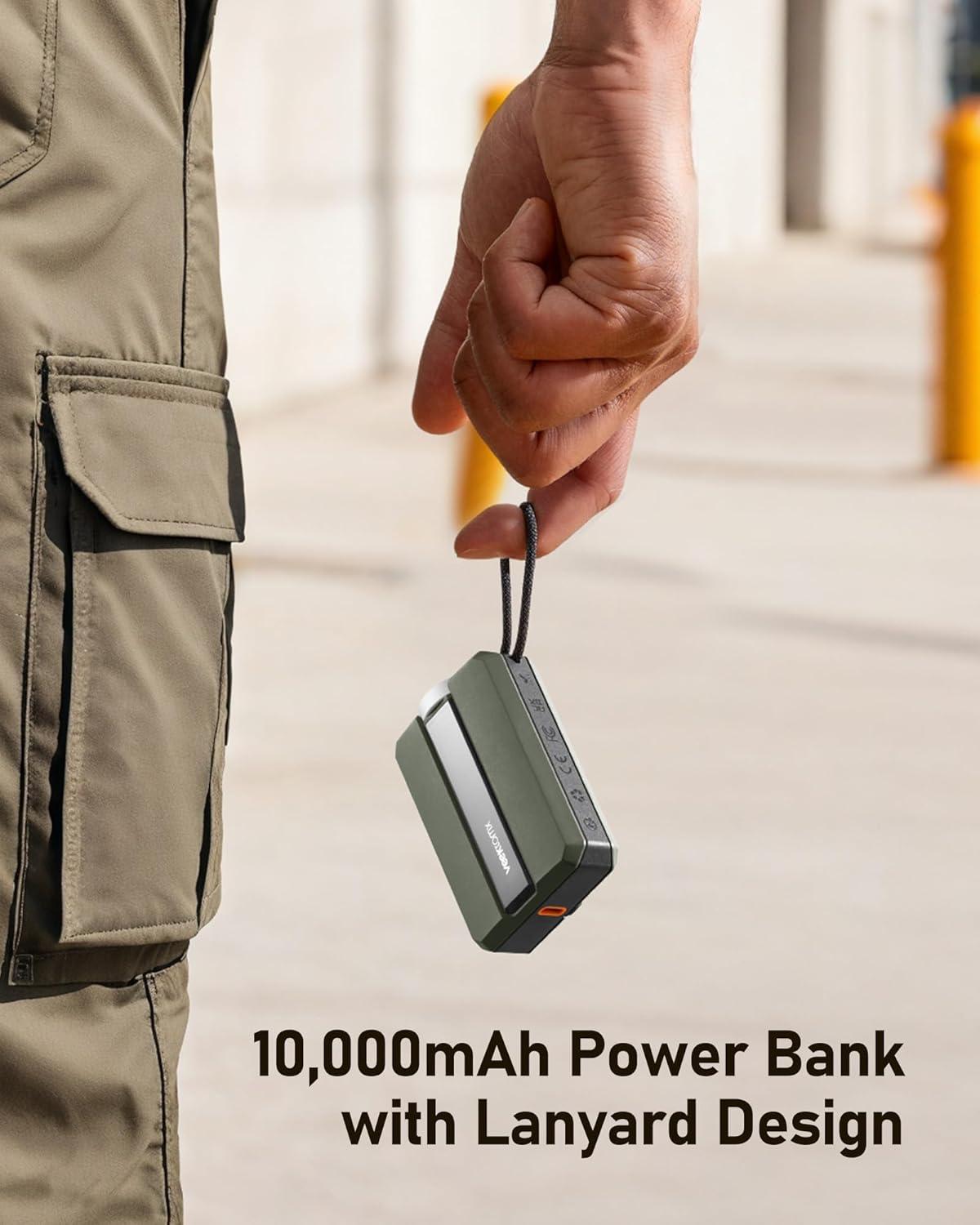 imageVEEKTOMX PD 30W Power Bank Fast Charging with Builtin USB C Cable for iPhone Small Portable Charger 10000mAh Portable Apple Watch Charger Compact Battery Pack for iPhone 161515 Plus YellowUSBC Green