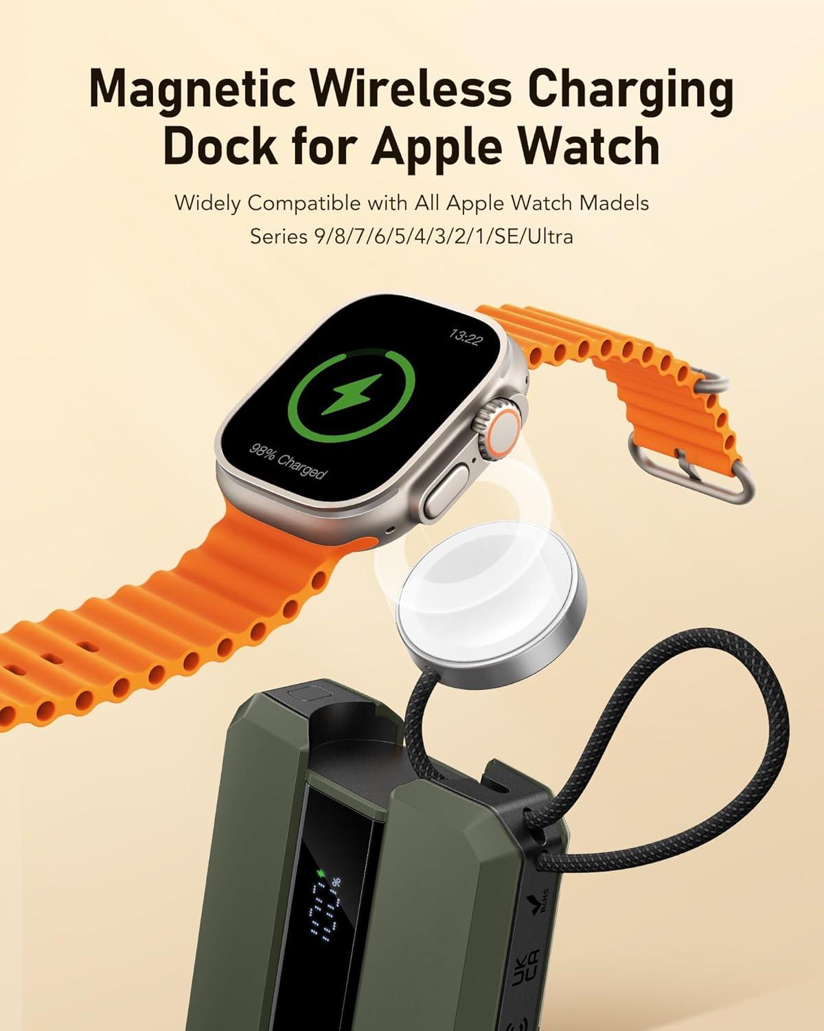 imageVEEKTOMX PD 30W Power Bank Fast Charging with Builtin USB C Cable for iPhone Small Portable Charger 10000mAh Portable Apple Watch Charger Compact Battery Pack for iPhone 161515 Plus YellowLightning Green