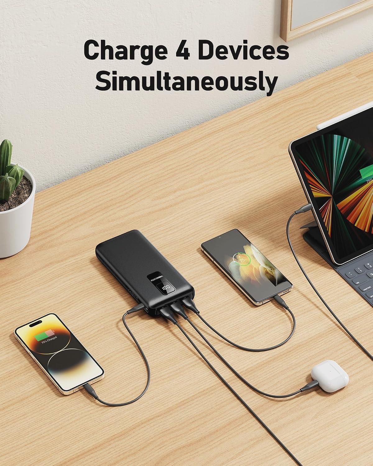 imageVEEKTOMX Portable Charger 30000mAh Power Bank Fast Charging with PDampampQC USB C 4 USB Outputs Battery Pack Backup with LED Display Compatible with iPhone 1514131211 Pro iPad Android Samsung LG etc