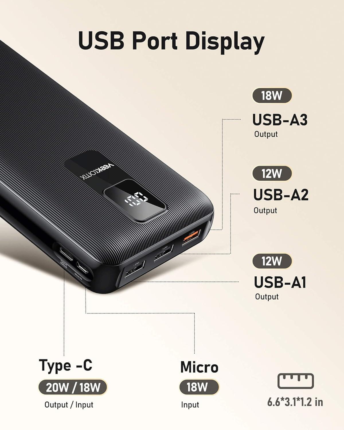 imageVEEKTOMX Portable Charger 30000mAh Power Bank Fast Charging with PDampampQC USB C 4 USB Outputs Battery Pack Backup with LED Display Compatible with iPhone 1514131211 Pro iPad Android Samsung LG etc