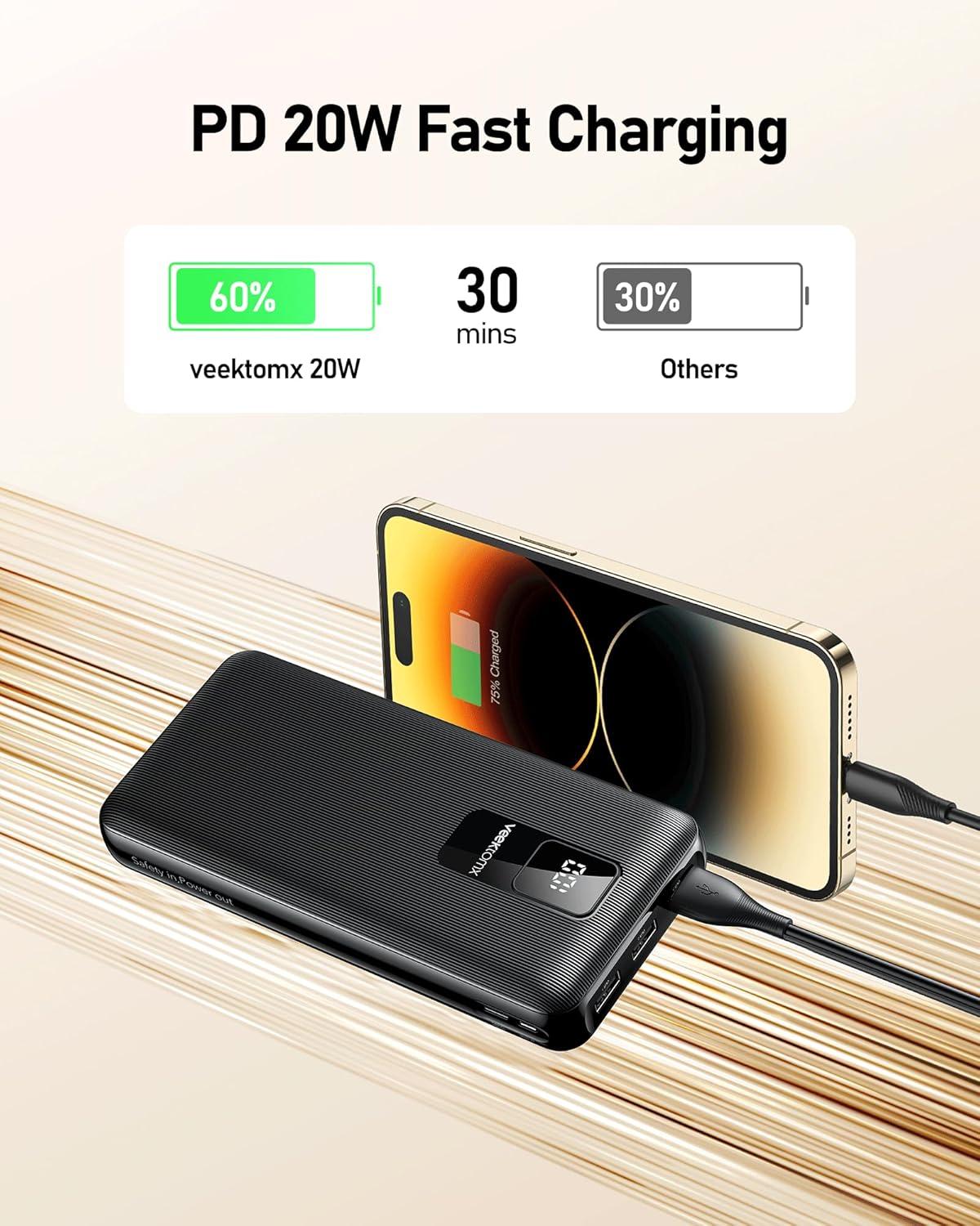 imageVEEKTOMX Portable Charger 30000mAh Power Bank Fast Charging with PDampampQC USB C 4 USB Outputs Battery Pack Backup with LED Display Compatible with iPhone 1514131211 Pro iPad Android Samsung LG etc