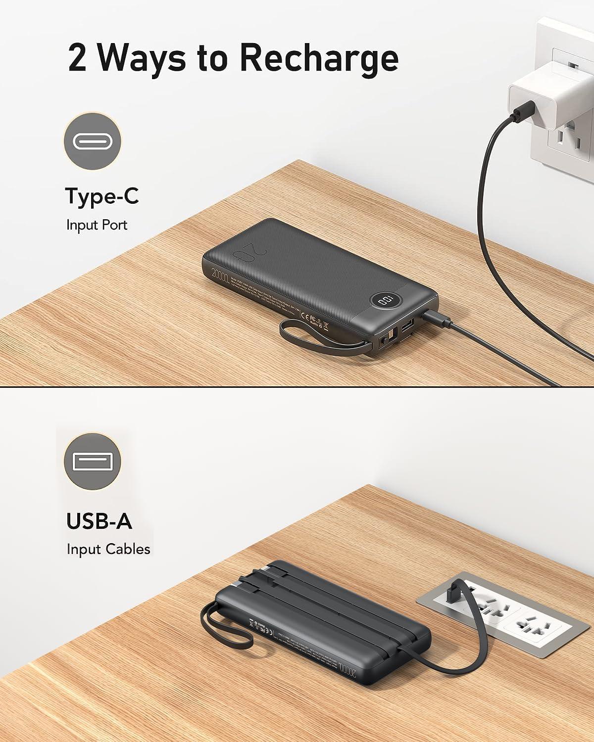 imageVEEKTOMX Portable Charger Builtin Cables 10000mAh Power Bank for iPhone Fast Charge USB C Battery Pack Travel Essentials Powerbank Compatible with iPhone 17161514 Samsung S2524 Android etc20000mAh Black