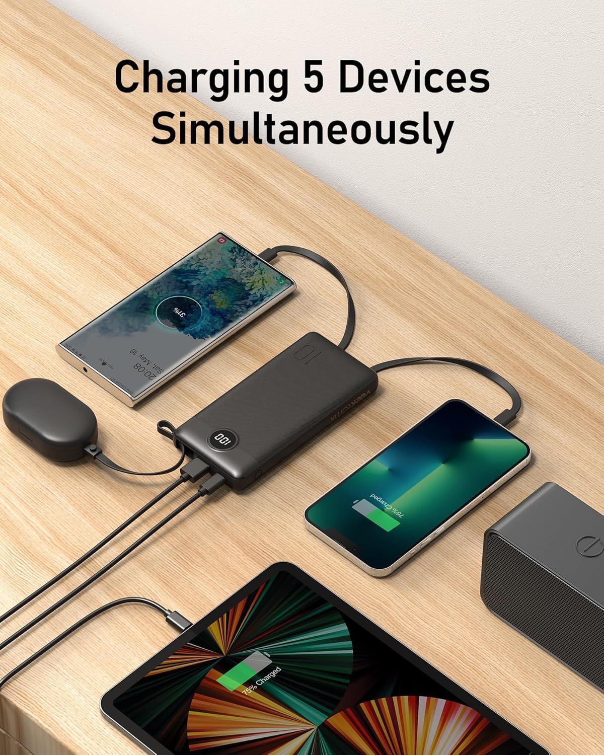 imageVEEKTOMX Portable Charger Builtin Cables 10000mAh Power Bank for iPhone Fast Charge USB C Battery Pack Travel Essentials Powerbank Compatible with iPhone 17161514 Samsung S2524 Android etc10000mAh Black