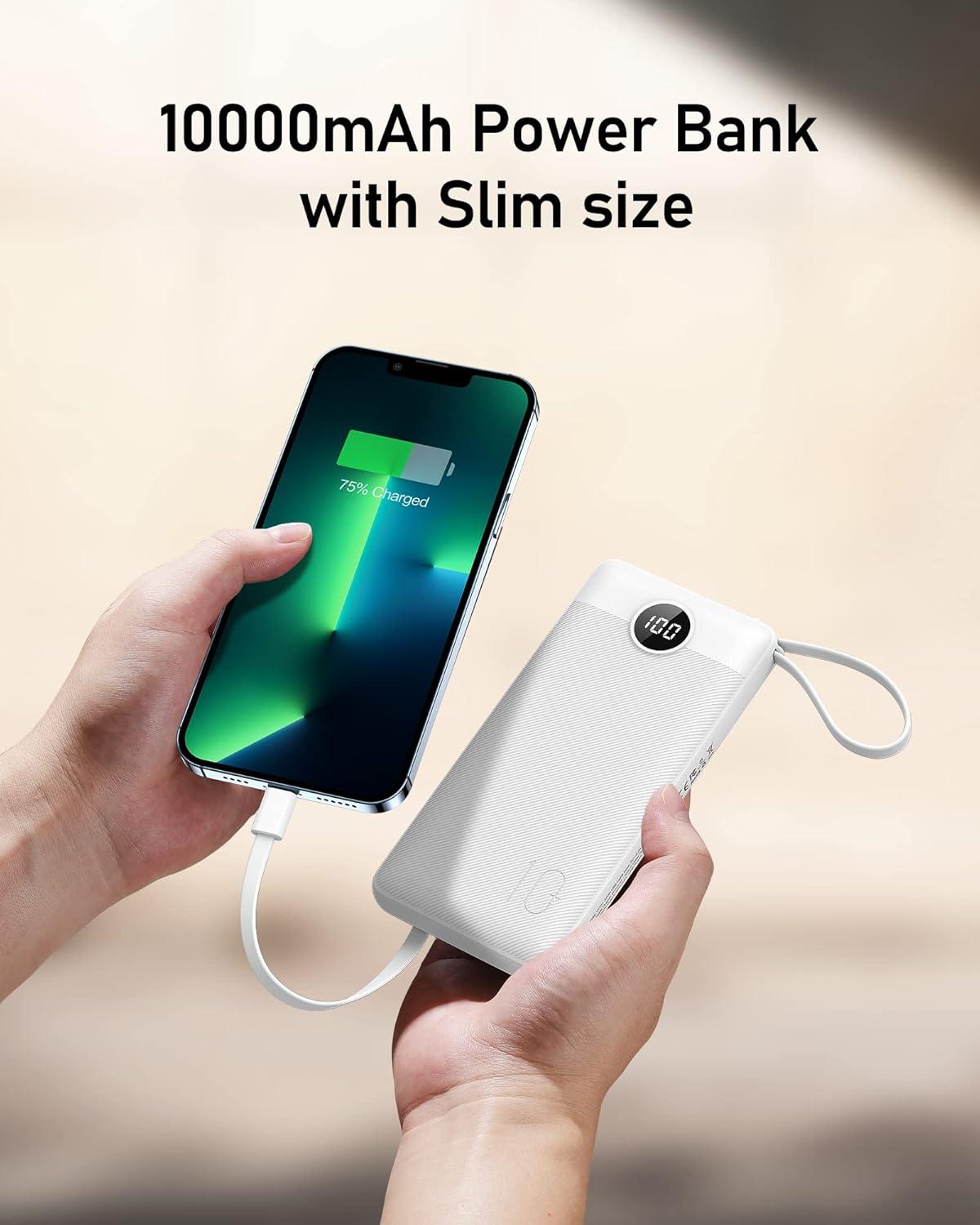 imageVEEKTOMX Portable Charger Builtin Cables 10000mAh Power Bank for iPhone Fast Charge USB C Battery Pack Travel Essentials Powerbank Compatible with iPhone 17161514 Samsung S2524 Android etc10000mAh White