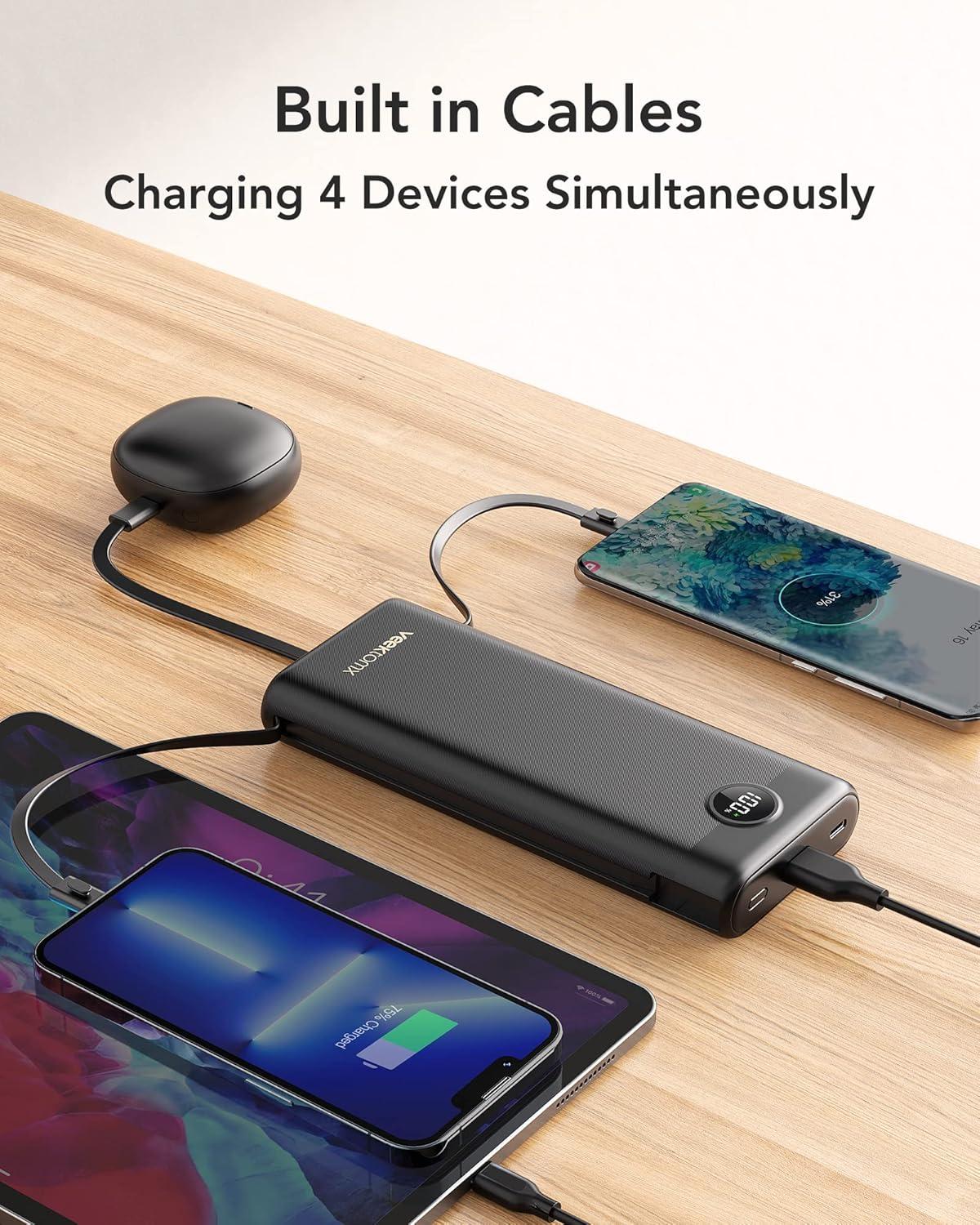 imageVEEKTOMX Portable Charger Builtin Cables 10000mAh Power Bank for iPhone Fast Charge USB C Battery Pack Travel Essentials Powerbank Compatible with iPhone 17161514 Samsung S2524 Android etcMatte Black