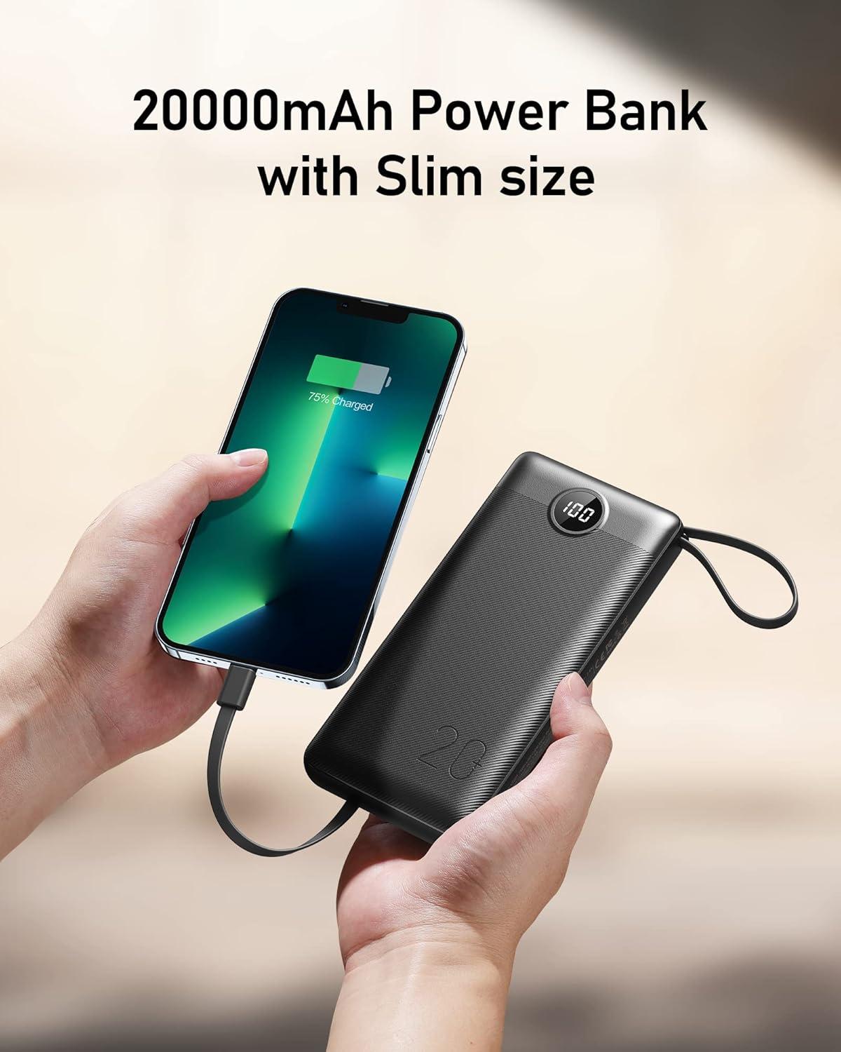 imageVEEKTOMX Portable Charger Builtin Cables 10000mAh Power Bank for iPhone Fast Charge USB C Battery Pack Travel Essentials Powerbank Compatible with iPhone 17161514 Samsung S2524 Android etc20000mAh Black