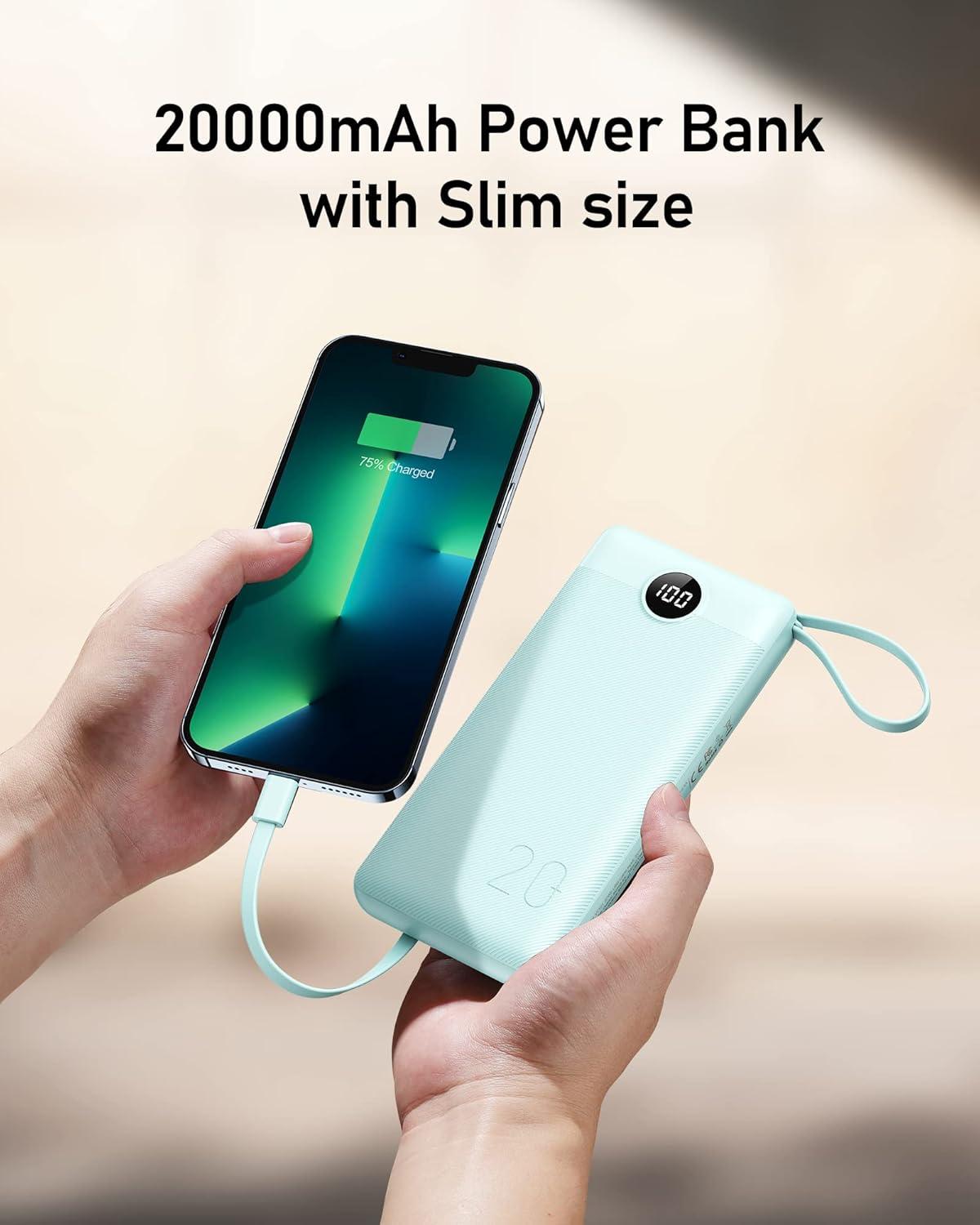 imageVEEKTOMX Portable Charger Builtin Cables Power Bank for iPhone Fast Charge USB C Battery Pack Travel Essentials Powerbank Compatible with iPhone 17161514 Samsung S2524Blue
