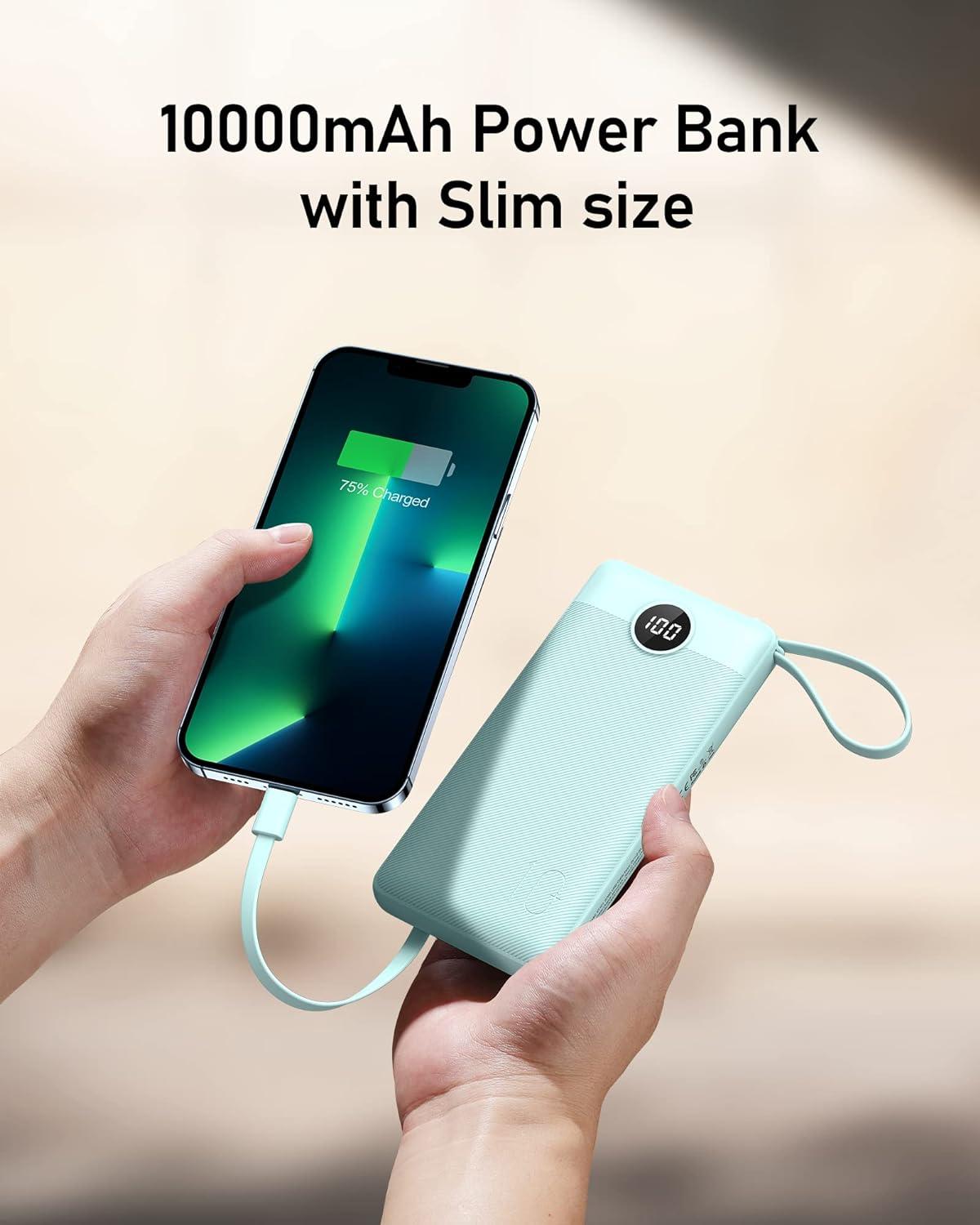 imageVEEKTOMX Portable Charger Builtin Cables Power Bank for iPhone Fast Charge USB C Battery Pack Travel Essentials Powerbank Compatible with iPhone 17161514 Samsung S2524Blue