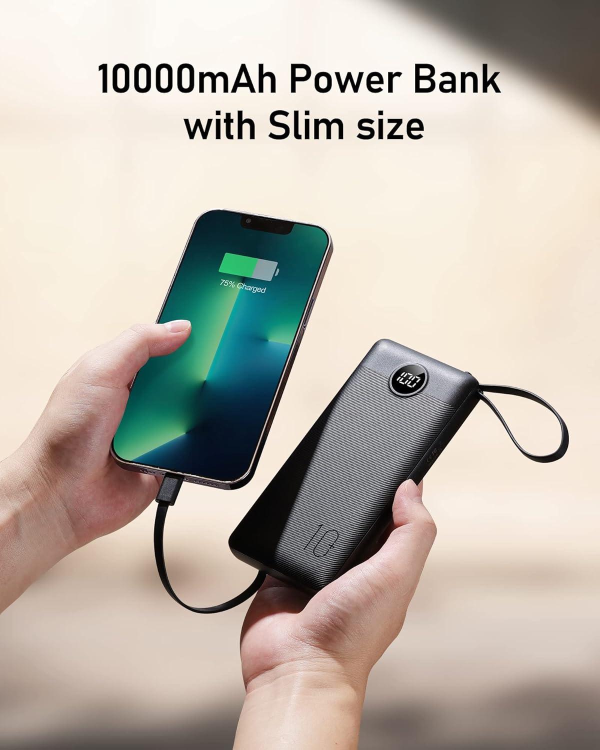 imageVEEKTOMX Portable Charger Builtin Cables10000mAh Power Bank for iPhoneFast Charge USB C Battery Pack Travel Essentials Powerbank Compatible with iPhone 17161514 Samsung S2524 Android etc10000mAh Black