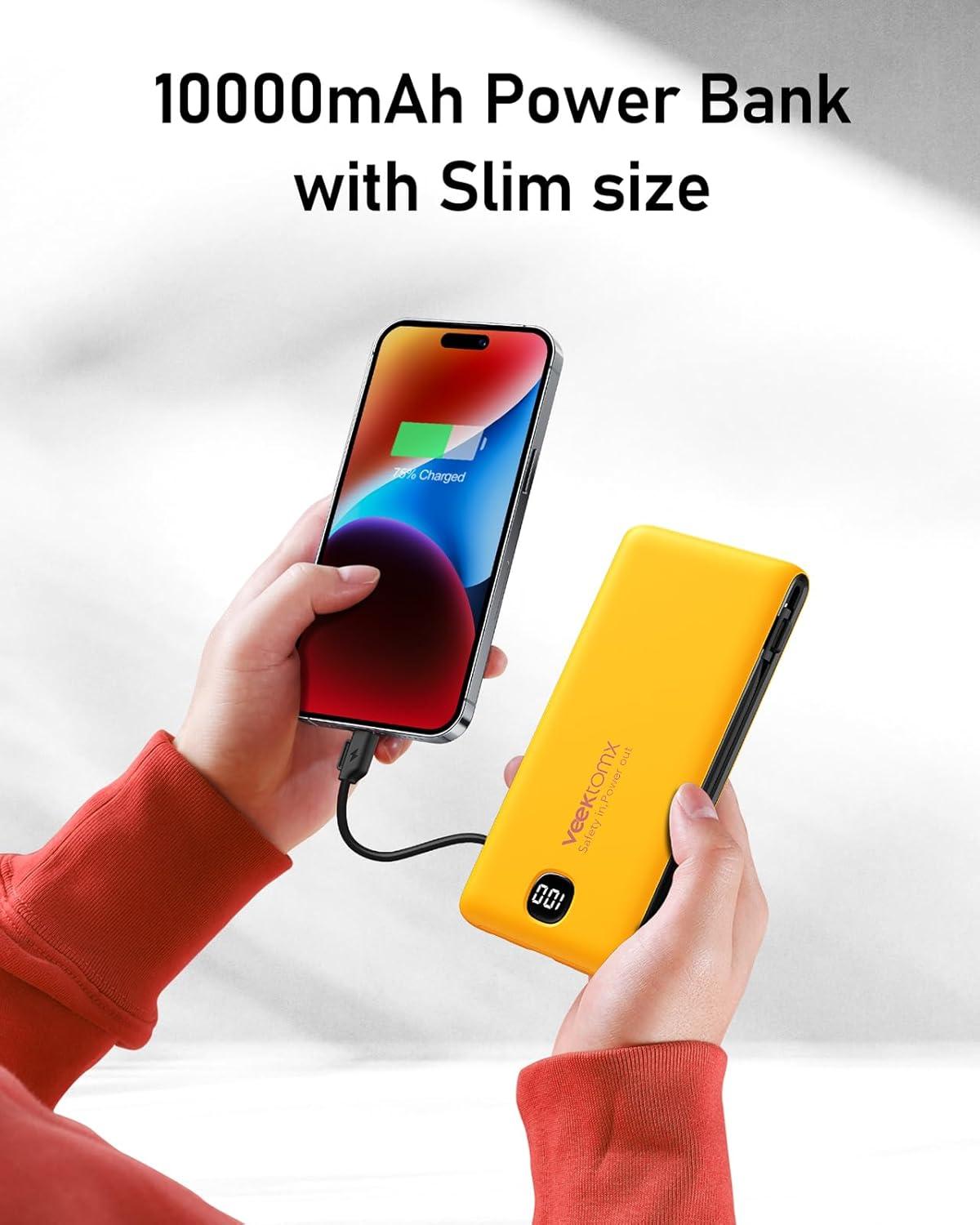 imageVEEKTOMX Portable Charger with Built in Cables 20000mAh Power Bank for iPhone with AC Wall Plug Fast Charging USB C Slim Battery Pack with LED Display Compatible with iPhone151413 SamsungOrange