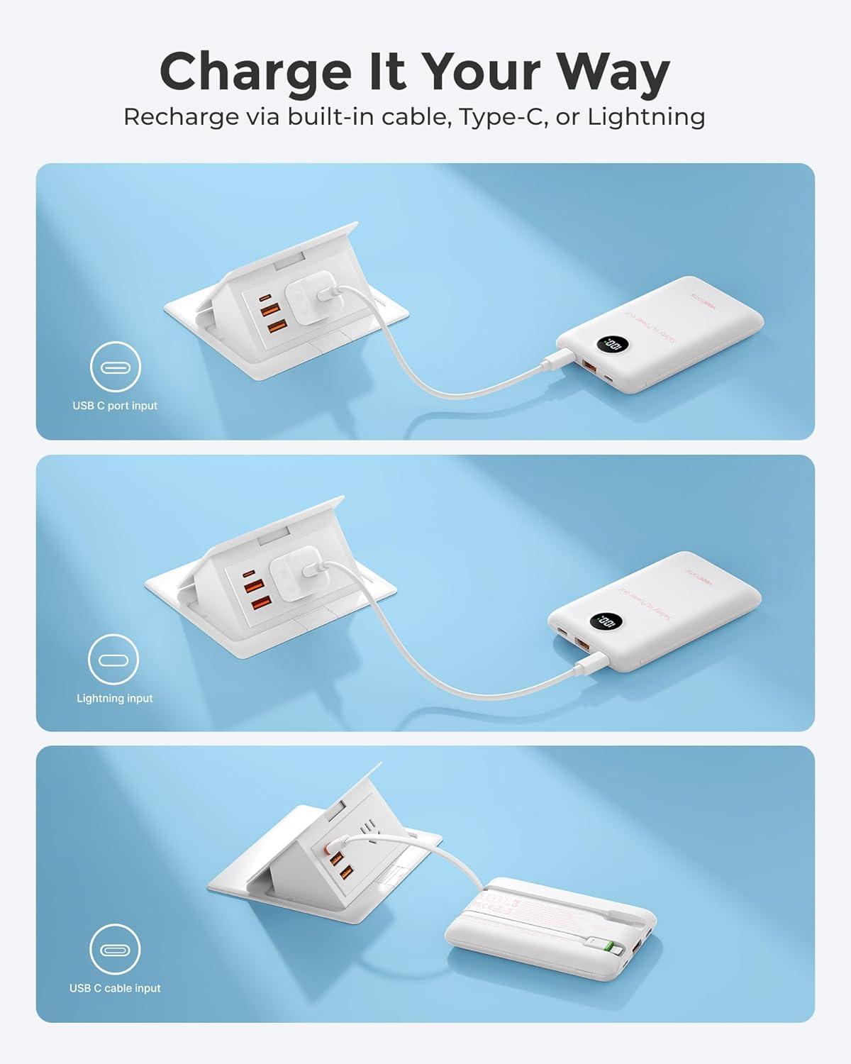 imageVEEKTOMX Portable Charger10000mAh Power Bank with Builtin Cable and 225W Fast ChargingTravel Camping Essentialfor iPhone 17161514Samsung 2524and More
