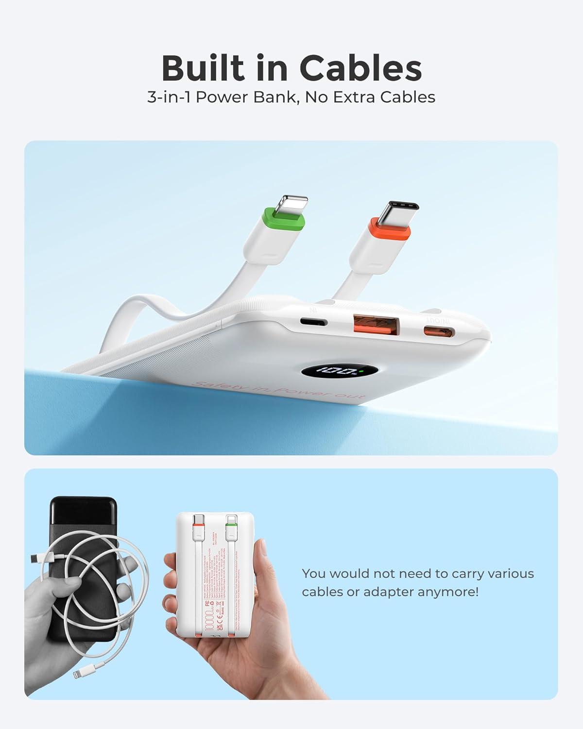 imageVEEKTOMX Portable Charger10000mAh Power Bank with Builtin Cable and 225W Fast ChargingTravel Camping Essentialfor iPhone 17161514Samsung 2524and More