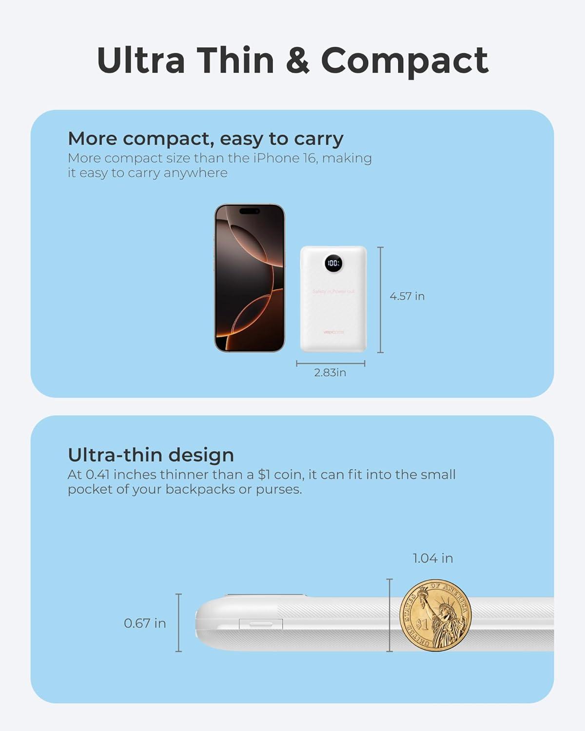 imageVEEKTOMX Portable Charger10000mAh Power Bank with Builtin Cable and 225W Fast ChargingTravel Camping Essentialfor iPhone 17161514Samsung 2524and More