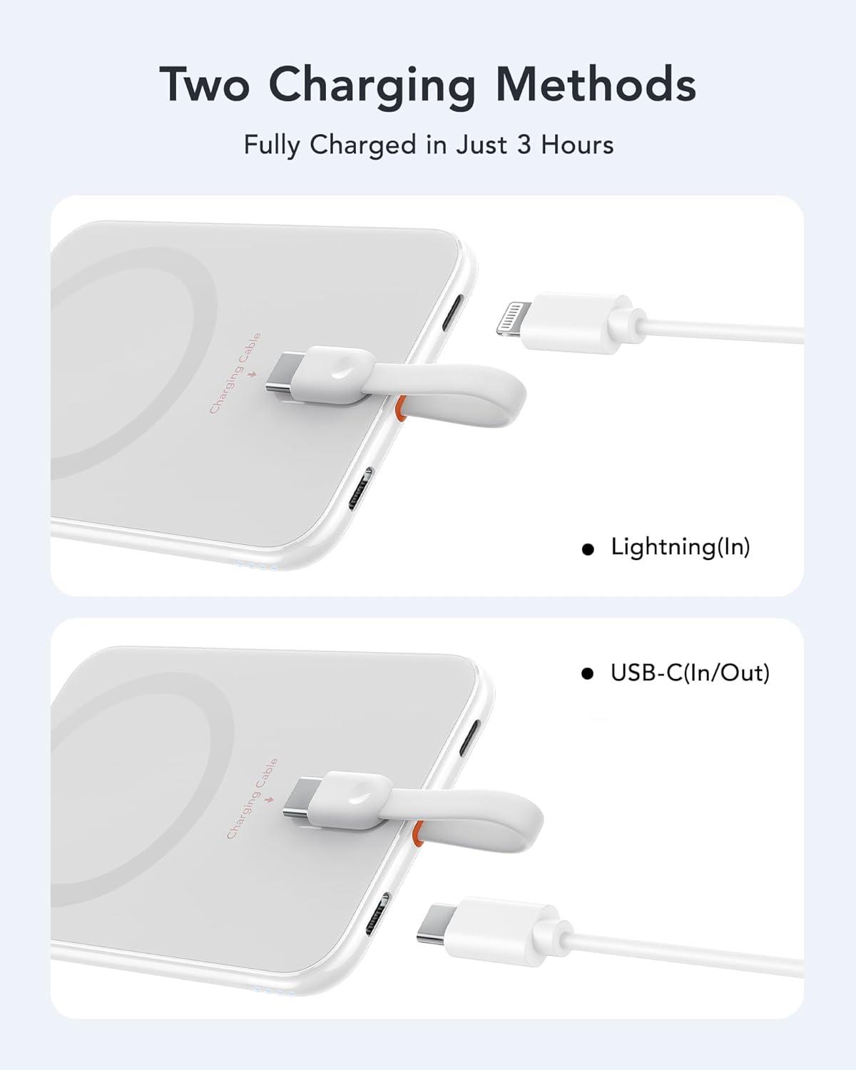 imageVEEKTOMX Slim Portable Charger 5000mAh Lightweight Power Bank with Wired USB C Cable Ultra Thin Battery Pack Compatible with iPhone 15PlusProPro MaxSamsungAndroidNonWireless Charging BlackUSBC White