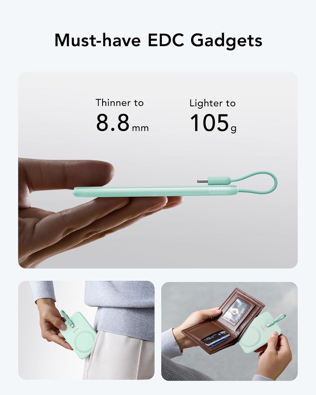 imageVEEKTOMX Slim Portable Charger 5000mAh Lightweight Power Bank with Wired USB C Cable Ultra Thin Battery Pack Compatible with iPhone 15PlusProPro MaxSamsungAndroidNonWireless Charging BlackUSBC Blue
