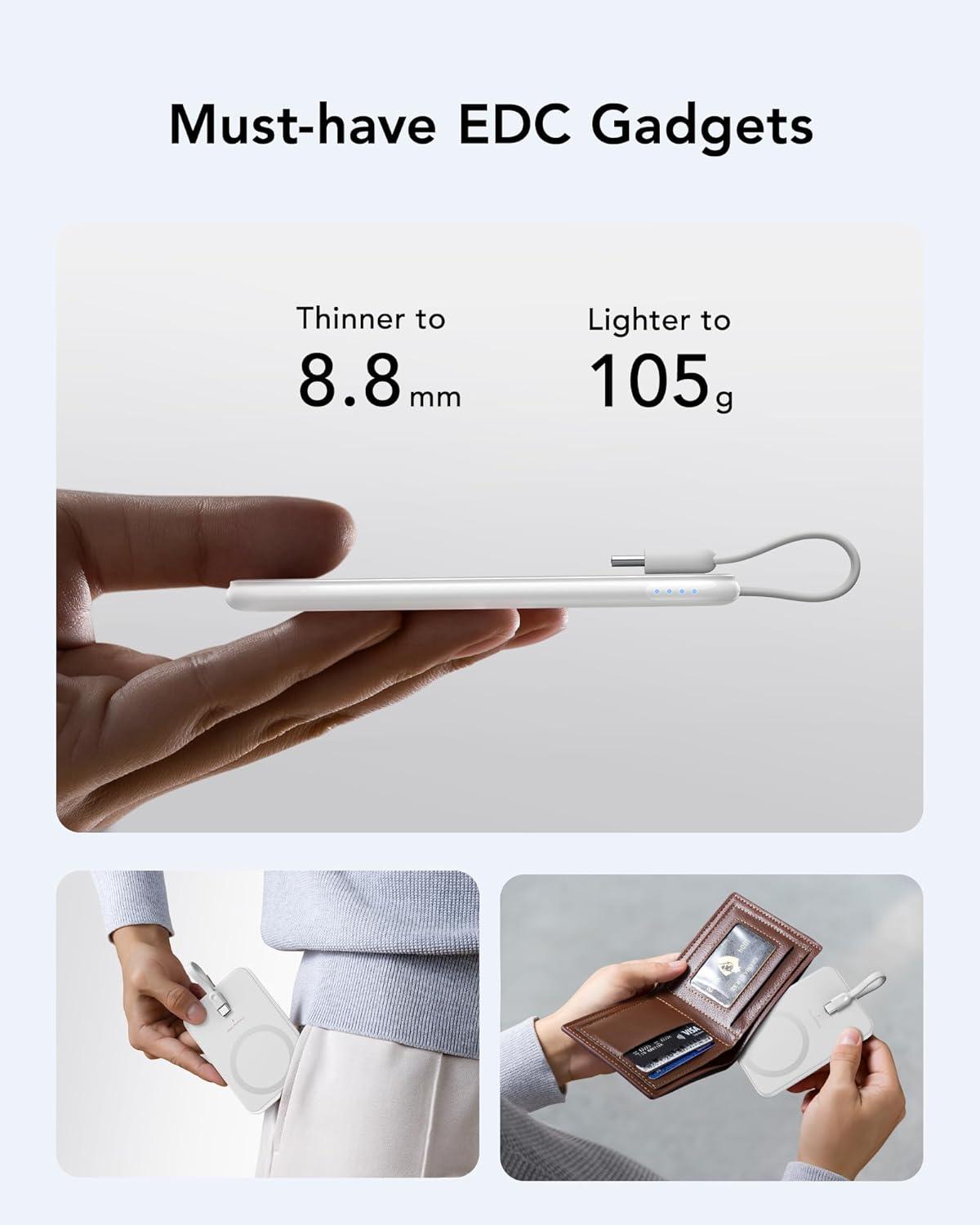 imageVEEKTOMX Slim Portable Charger 5000mAh Lightweight Power Bank with Wired USB C Cable Ultra Thin Battery Pack Compatible with iPhone 15PlusProPro MaxSamsungAndroidNonWireless Charging BlackUSBC White
