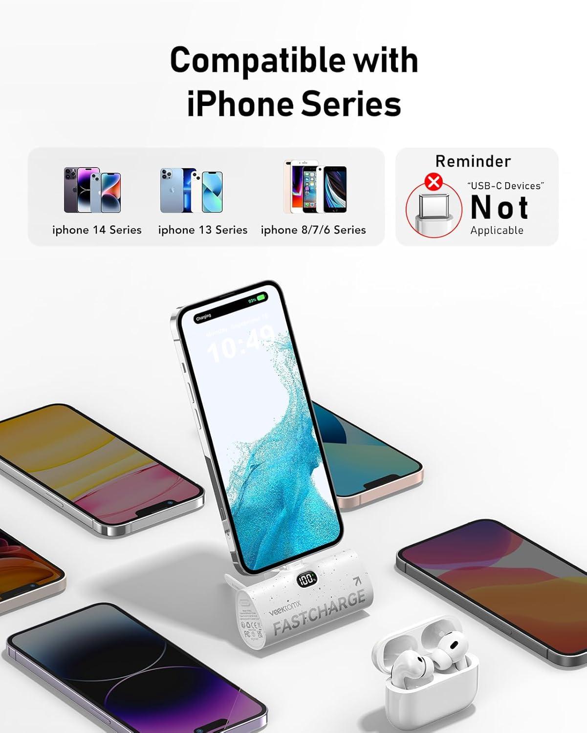 imageVEEKTOMX Small Portable Charger for iPhone Fast Charging Power Bank Mini 5000mAh Battery Pack Compatible with iPhone 1414 plus14 Pro Max1313Pro Max1212Mini11XRXSX8Travel Essentials