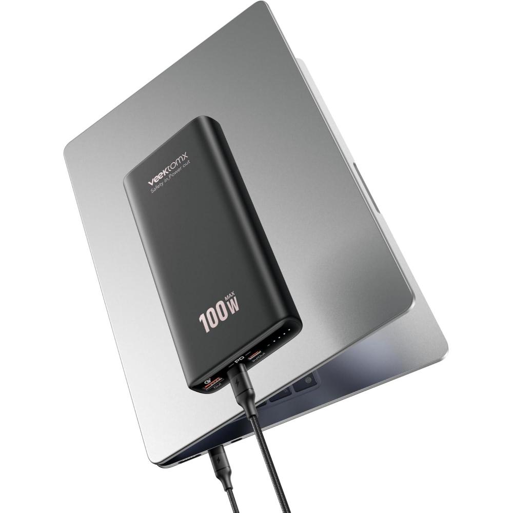 imageVEEKTOMX 100W Laptop Power Bank 20000mAh Fast Charging Portable Laptop Charger USB C PD 30 Battery Pack Compatible with iPhone 161514 Pro Samsung MacBook ProAir iPad Steam Deck Camera etcBlack