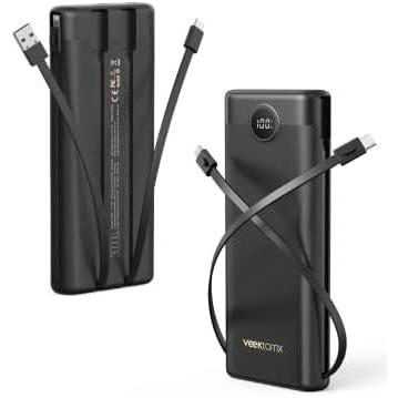 imageVEEKTOMX Portable Charger Builtin Cables 10000mAh Power Bank for iPhone Fast Charge USB C Battery Pack Travel Essentials Powerbank Compatible with iPhone 17161514 Samsung S2524 Android etcMatte Black