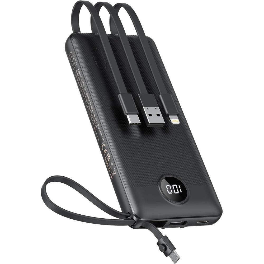imageVEEKTOMX Portable Charger Builtin Cables10000mAh Power Bank for iPhoneFast Charge USB C Battery Pack Travel Essentials Powerbank Compatible with iPhone 17161514 Samsung S2524 Android etc10000mAh Black