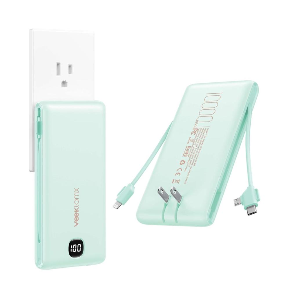 imageVEEKTOMX Portable Charger with Built in Cables 20000mAh Power Bank for iPhone with AC Wall Plug Fast Charging USB C Slim Battery Pack with LED Display Compatible with iPhone151413 SamsungCyan