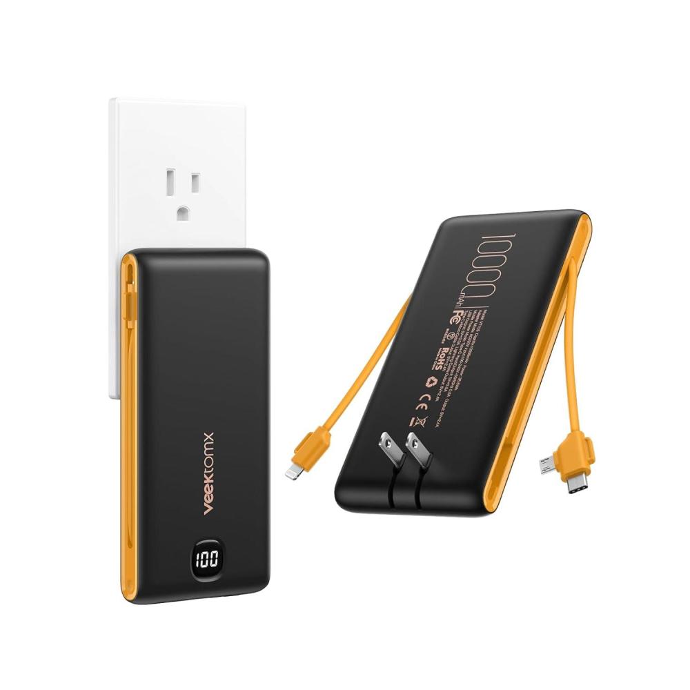 imageVEEKTOMX Portable Charger with Built in Cables 20000mAh Power Bank for iPhone with AC Wall Plug Fast Charging USB C Slim Battery Pack with LED Display Compatible with iPhone151413 SamsungDark GrayYellow