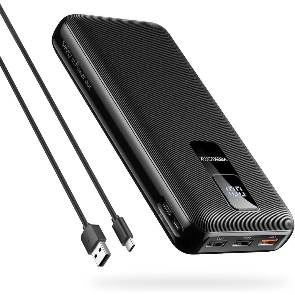 imageVEEKTOMX Small Portable Charger Mini Power Bank 10000mAh PD 225W Fast Charging USBC Battery Bank Travel Essentials Dual Voltage External Portable Powerbank for iPhoneSamsungGoogle Pixel WhiteXDark Grey