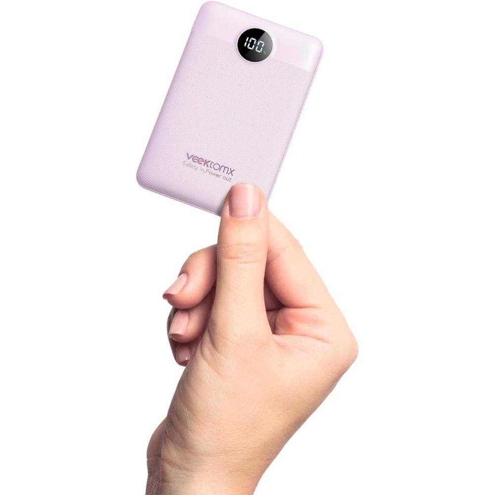 imageVEEKTOMX Small Portable Charger Mini Power Bank 10000mAh PD 225W Fast Charging USBC Battery Bank Travel Essentials Dual Voltage External Portable Powerbank for iPhoneSamsungGoogle Pixel WhitePurple