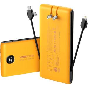 imagePortable Charger Power Bank Built in Cables and Wall Plug 10000mAh iPhone Battery Pack Fast Charging USB C External Slim Power Bank Travel Essentials Compatible with iPhone 17 16 15 14 iPad BlackYellow