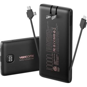 imagePortable Charger Power Bank Built in Cables and Wall Plug 10000mAh iPhone Battery Pack Fast Charging USB C External Slim Power Bank Travel Essentials Compatible with iPhone 17 16 15 14 iPad BlackSpace Black