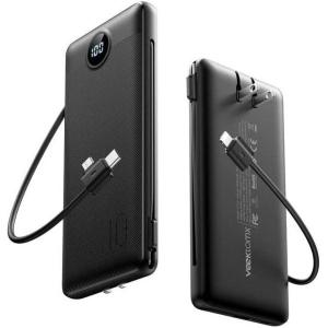 imagePower Bank with Built in Cables 10000mAh PD30 ampamp QC30 225W USB C Fast Charging Portable Charger Built in AC Wall Plug Ultra Slim Battery Charger Compatible with iPhoneSamsung Note10S20 S21 S22