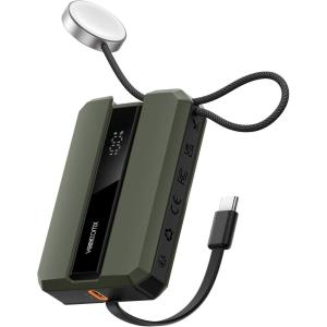 imageVEEKTOMX PD 30W Power Bank Fast Charging with Builtin USB C Cable for iPhone Small Portable Charger 10000mAh Portable Apple Watch Charger Compact Battery Pack for iPhone 161515 Plus YellowUSBC Green