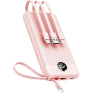 imageVEEKTOMX Portable Charger Builtin Cables Power Bank for iPhone Fast Charge USB C Battery Pack Travel Essentials Powerbank Compatible with iPhone 17161514 Samsung S2524Pink