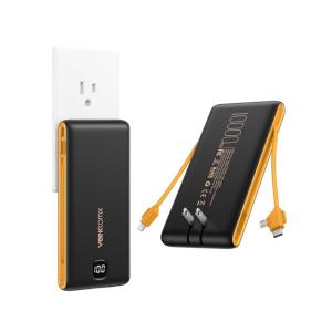 imageVEEKTOMX Portable Charger with Built in Cables 20000mAh Power Bank for iPhone with AC Wall Plug Fast Charging USB C Slim Battery Pack with LED Display Compatible with iPhone151413 SamsungDark GrayYellow