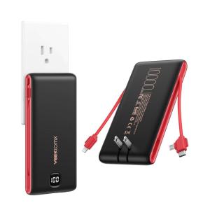 imageVEEKTOMX Portable Charger with Built in Cables 20000mAh Power Bank for iPhone with AC Wall Plug Fast Charging USB C Slim Battery Pack with LED Display Compatible with iPhone151413 Samsung10000mAh BlackRed