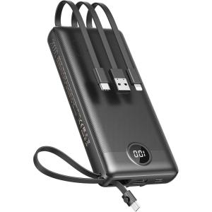 imageVEEKTOMX Portable Charger with Builtin Cables 20000mAh Power Bank for iPhone Fast Charging USB C Battery Pack Travel Essentials Powerbank Compatible with iPhone 151413 Samsung Android etc