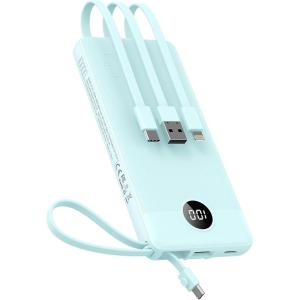 imageVEEKTOMX Portable Charger Builtin Cables 10000mAh Power Bank for iPhone Fast Charge USB C Battery Pack Travel Essentials Powerbank Compatible with iPhone 17161514 Samsung S2524 Android etc10000mAh Blue