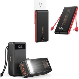 imageVEEKTOMX Portable Charger with Built in Cables 10000mAh  100W Power Bank 56000mah Portable Charger with Emergency LED Flashlight