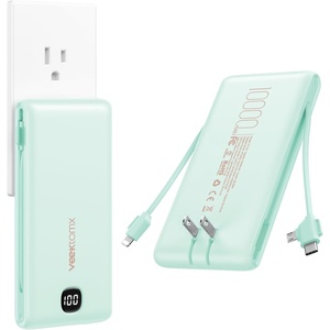 image:imageVEEKTOMX Portable Charger with Built in Cables 10000mAh Power Bank for iPhone with Wall Plug Travel Essential Fast Charging Slim USB C External Battery Pack for iPhone 171615 Samsung iPad etcCyan
