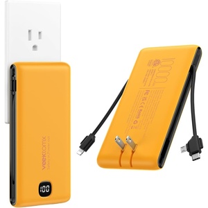 image:imageVEEKTOMX Portable Charger with Built in Cables 10000mAh Power Bank for iPhone with Wall Plug Travel Essential Fast Charging Slim USB C External Battery Pack for iPhone 171615 Samsung iPad etcSaffron